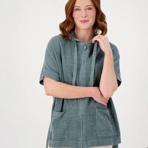 Barefoot Dreams CozyChic Ultra Lite Short Sleeve Zip Up Hoodie Green Size 1X
